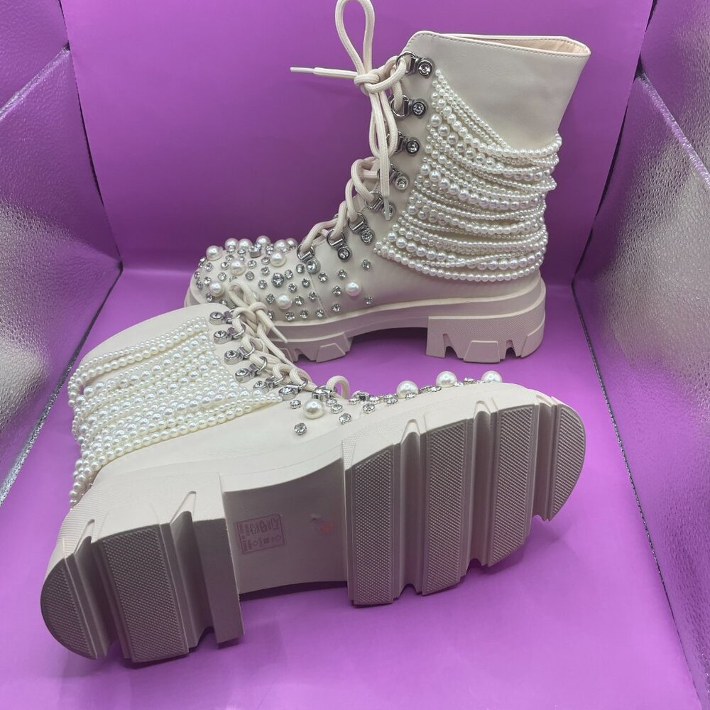 AZALEA WANG PEARL COMBAT BOOTS (7.5) - Picture 8 of 12